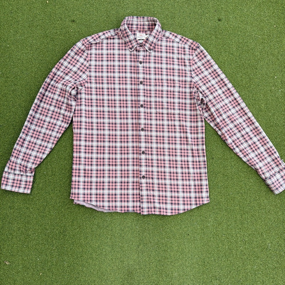 Faherty Button Down Coastline Shirt Mens Large Plaid Gingham Supima
